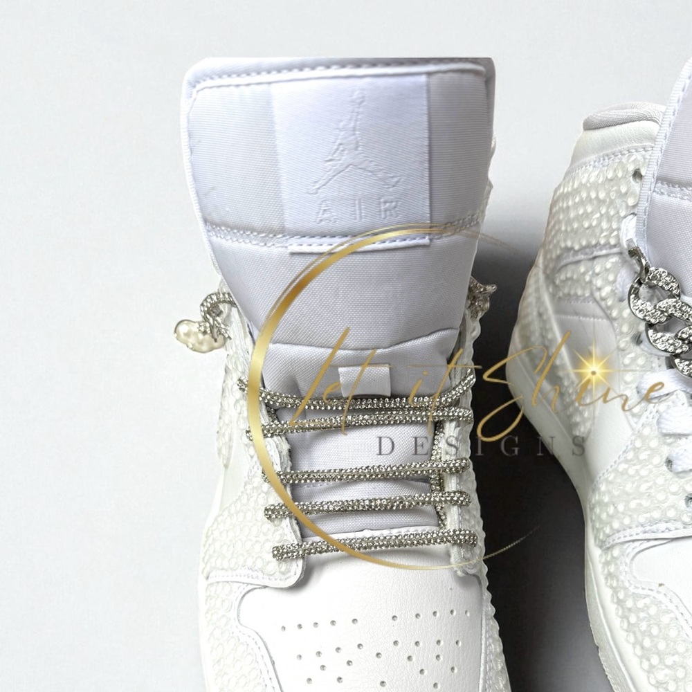 White Bling Wedding Jordan 1 Mid Custom Rhinestone Sneakers - Picture 3 of 12